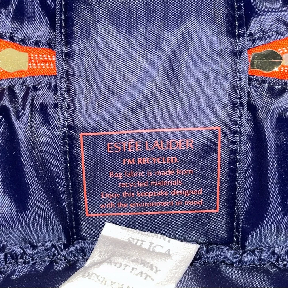 Estee Lauder Floral Print Double Zip Orange Top Handle Wristlet Mini Square Bag